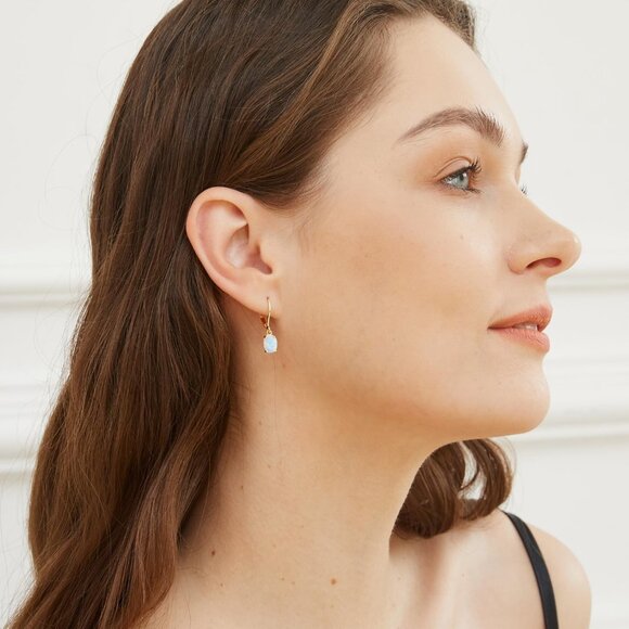 Leverback Dangle Earrings for Women,Created Opal/Amethyst/Topaz Gemstone Drop Ea - Picture 3 of 7